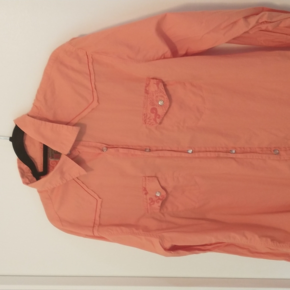 Vintage red orange pearl snap button down western shirt - Picture 2 of 5